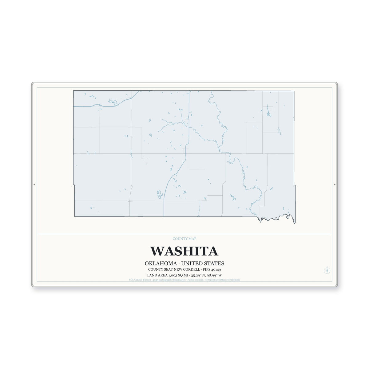 Washita County, Oklahoma Map Aluminum Sign in Gallery Air style