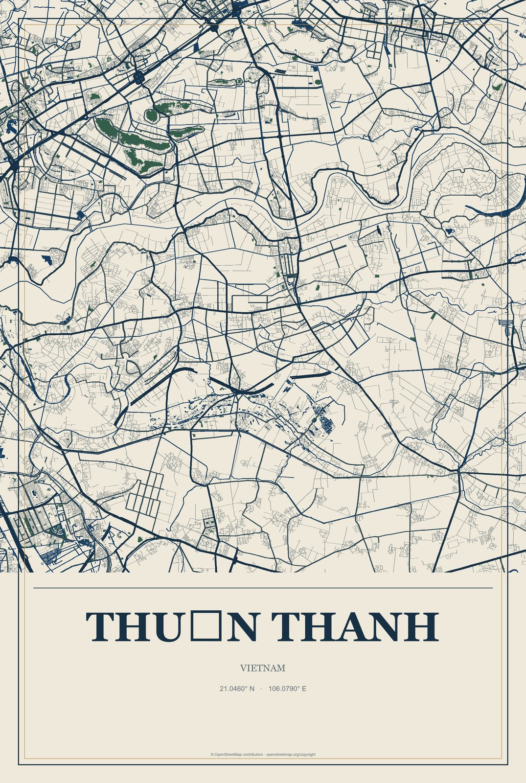 Thuận Thanh, Vietnam City Map Aluminum Sign in Coastal Cutout style