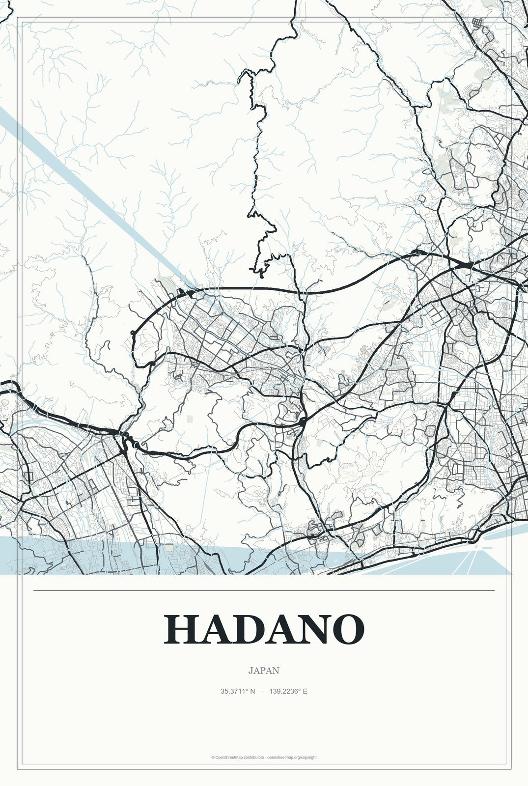Hadano, Japan City Map Aluminum Sign in Gallery Air style