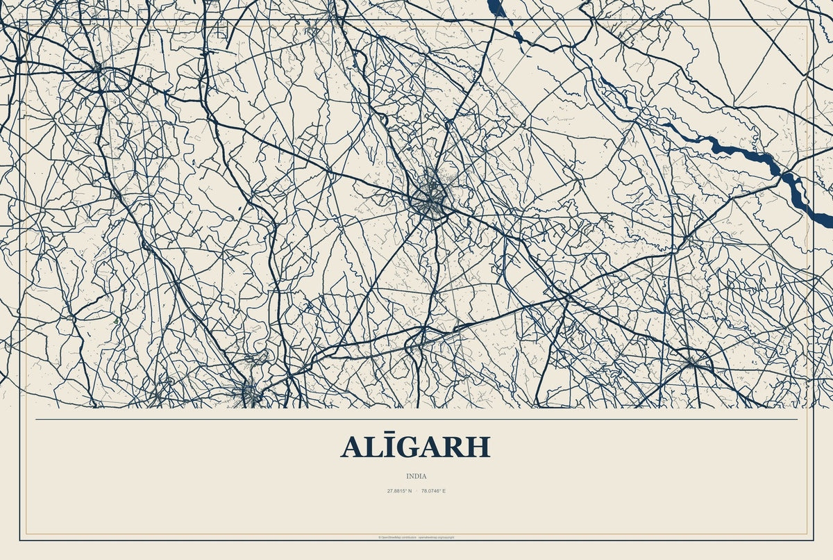 Alīgarh, India City Map Aluminum Sign in Coastal Cutout style