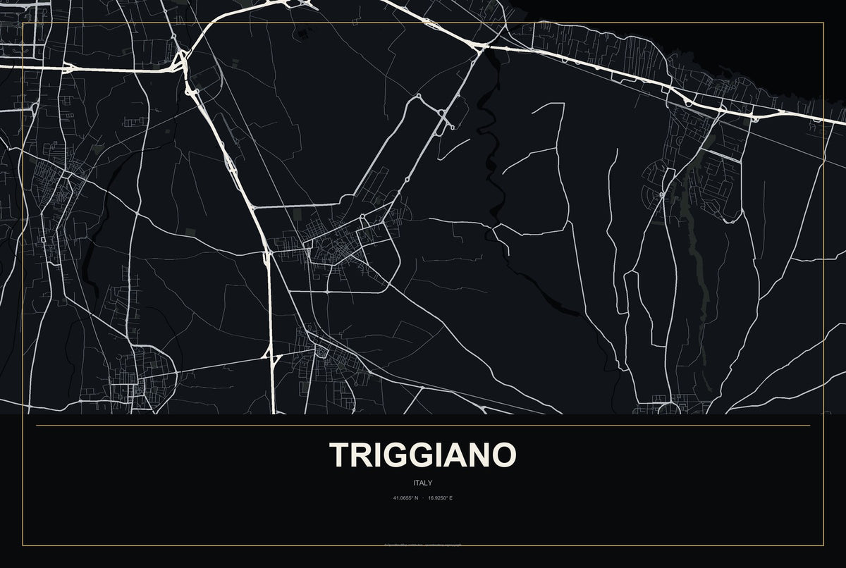 Triggiano, Italy City Map Aluminum Sign in Metropolitan Noir style