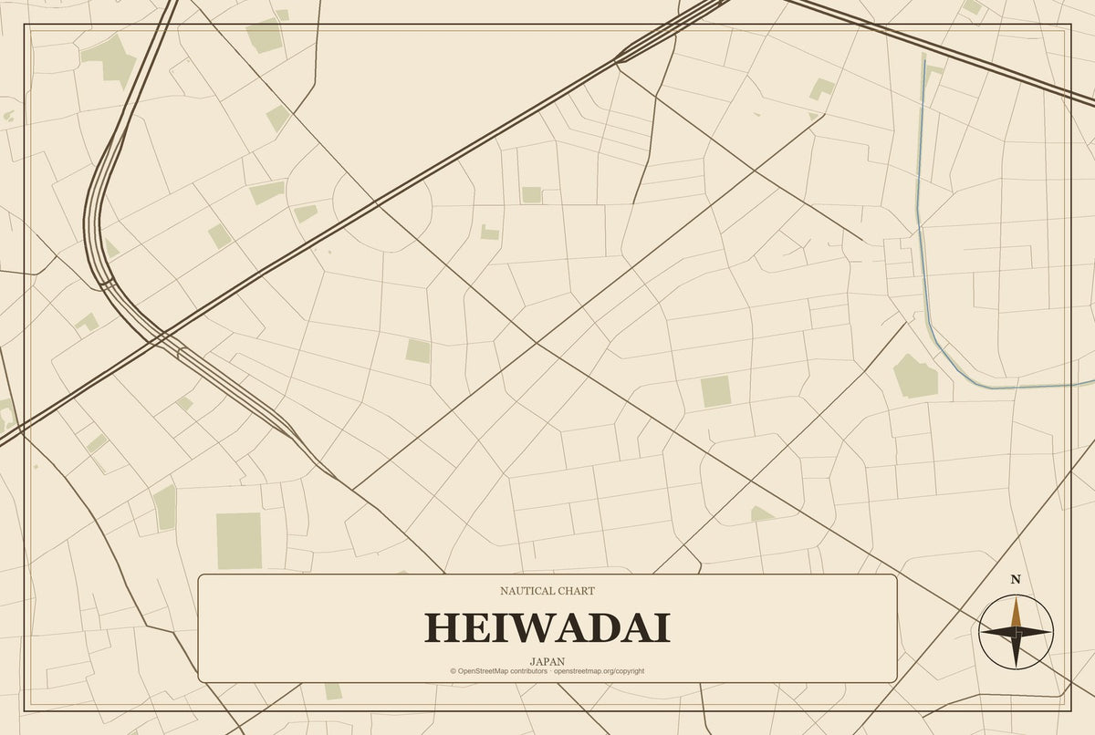 Heiwadai, Japan City Map Aluminum Sign in Heritage Nautical style