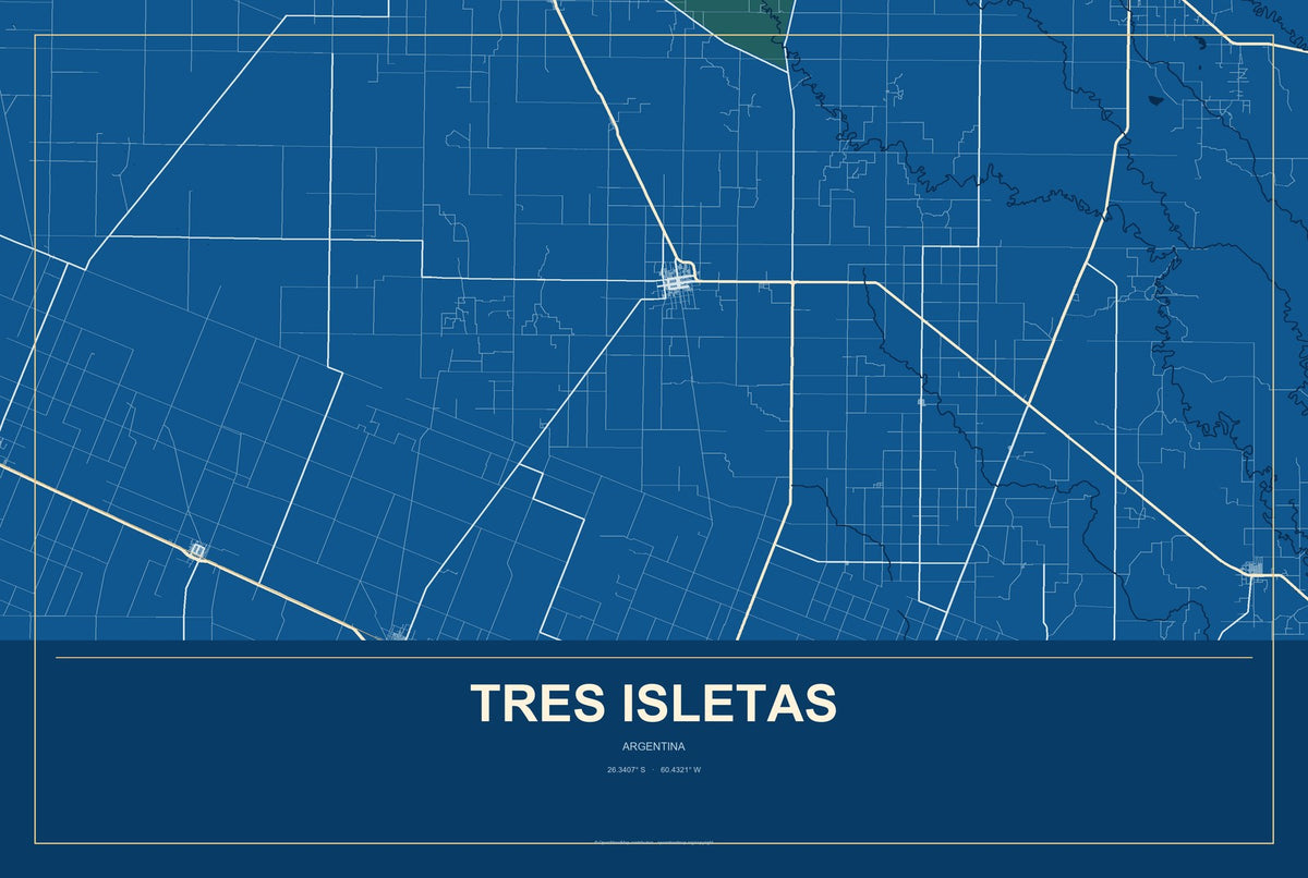 Tres Isletas, Argentina City Map Aluminum Sign in Harbor Cobalt style