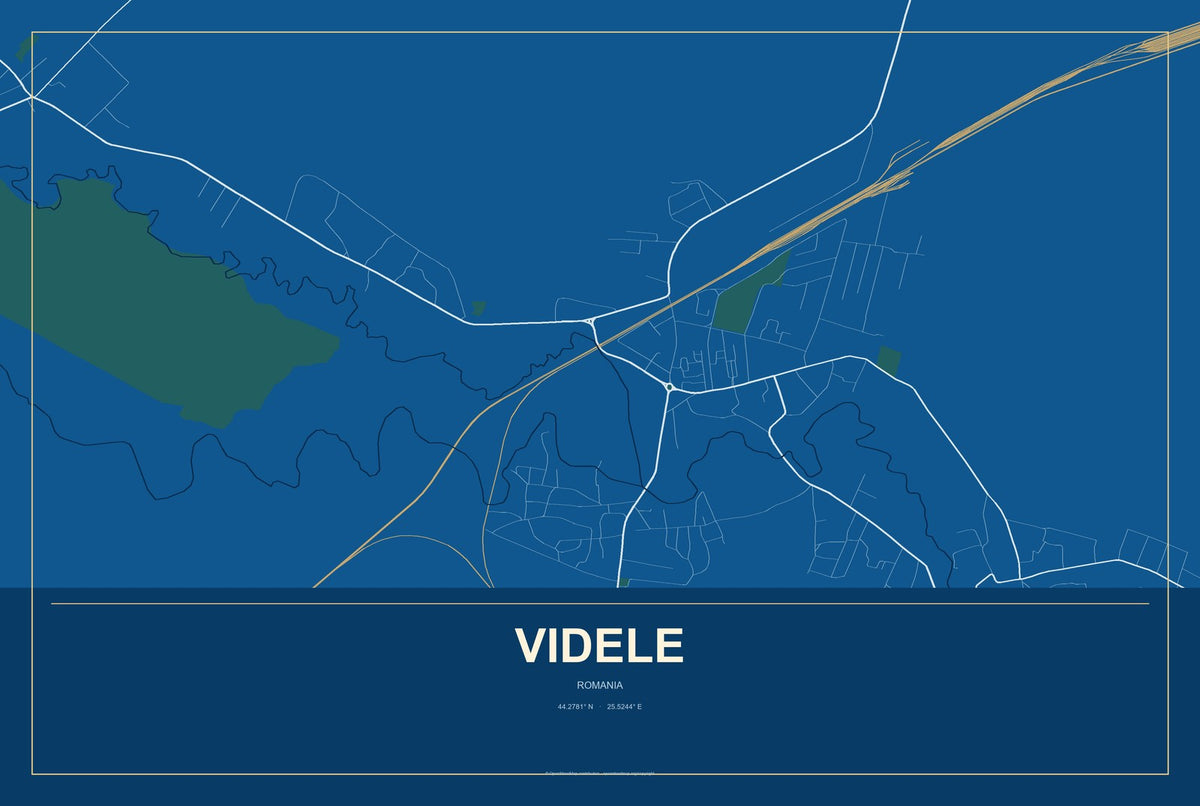 Videle, Romania City Map Aluminum Sign in Harbor Cobalt style
