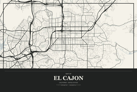 El Cajon, California City Map Aluminum Sign in Museum Plaque style