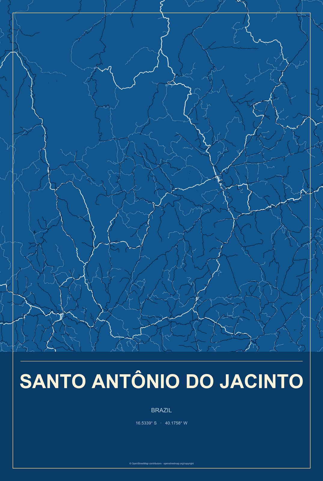 Santo Antônio do Jacinto, Brazil City Map Aluminum Sign in Harbor Cobalt style
