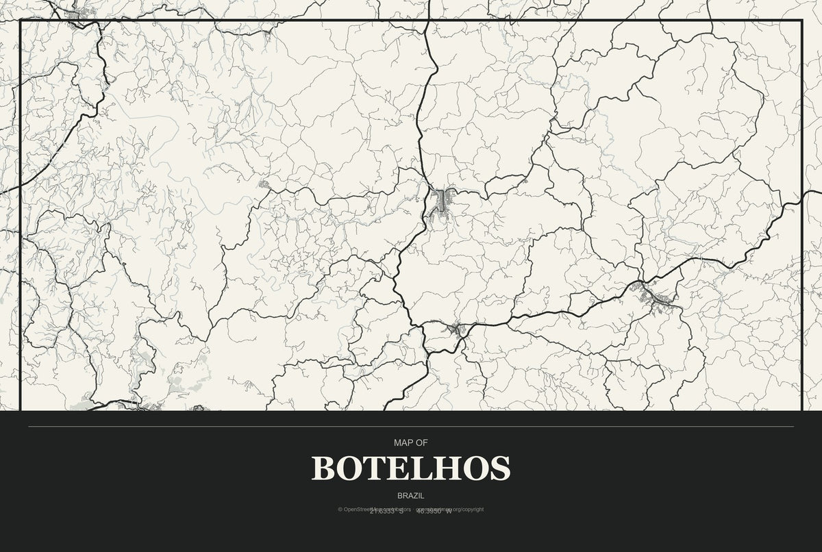 Botelhos, Brazil City Map Aluminum Sign in Museum Plaque style