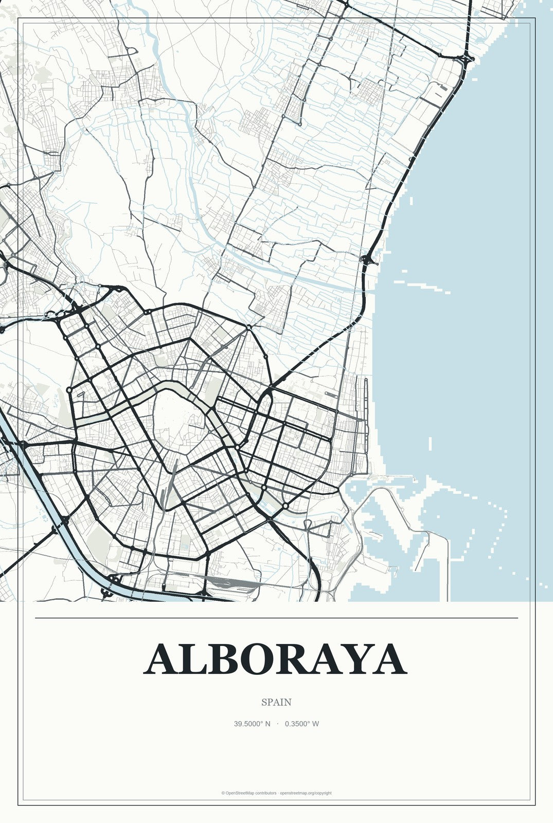 Alboraya, Spain City Map Aluminum Sign in Gallery Air style