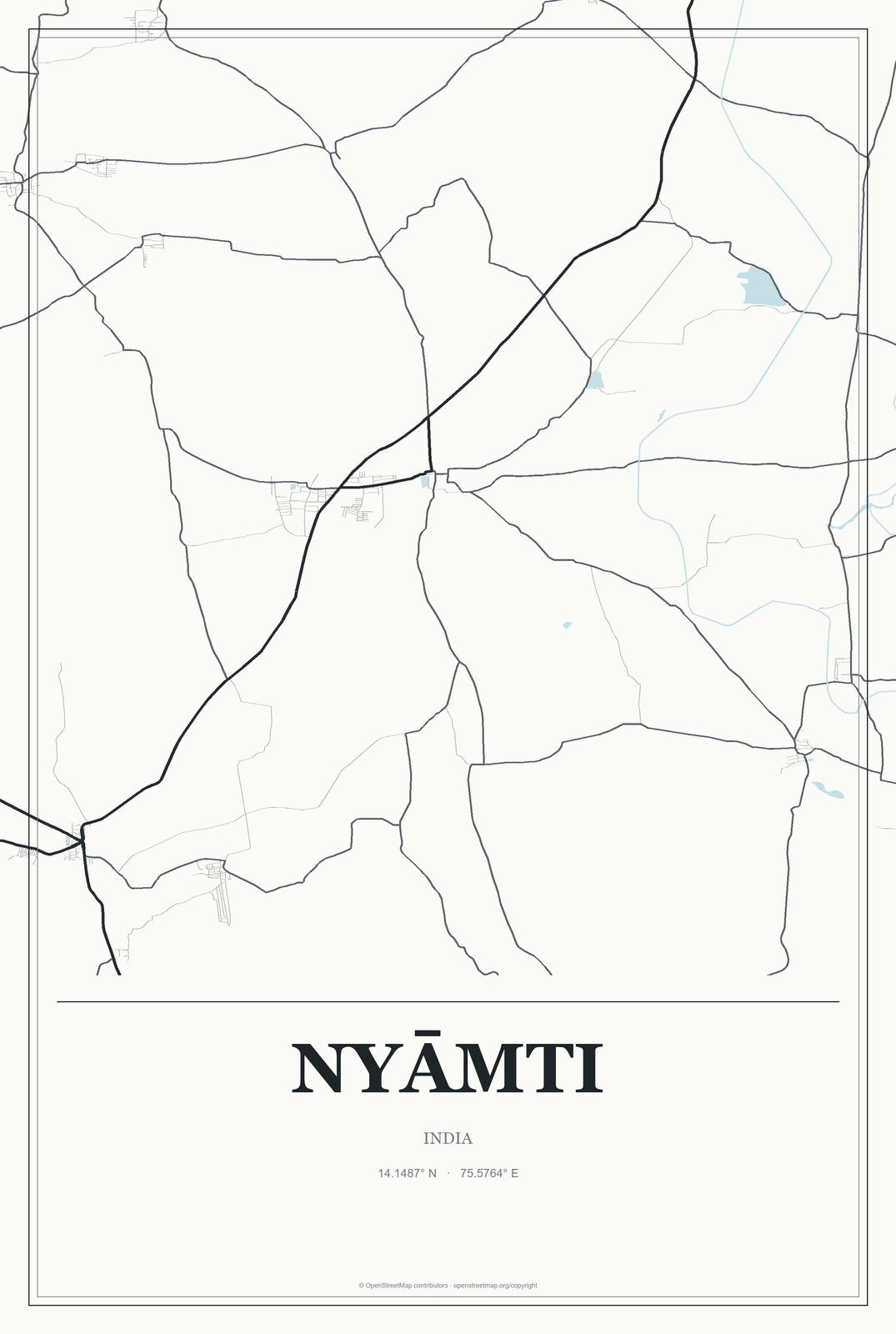 Nyāmti, India City Map Aluminum Sign in Gallery Air style