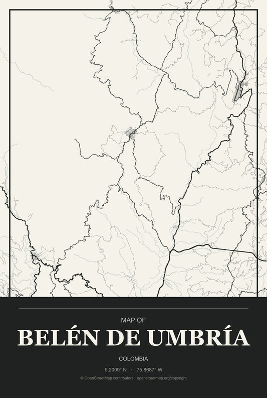 Belén de Umbría, Colombia City Map Aluminum Sign in Museum Plaque style