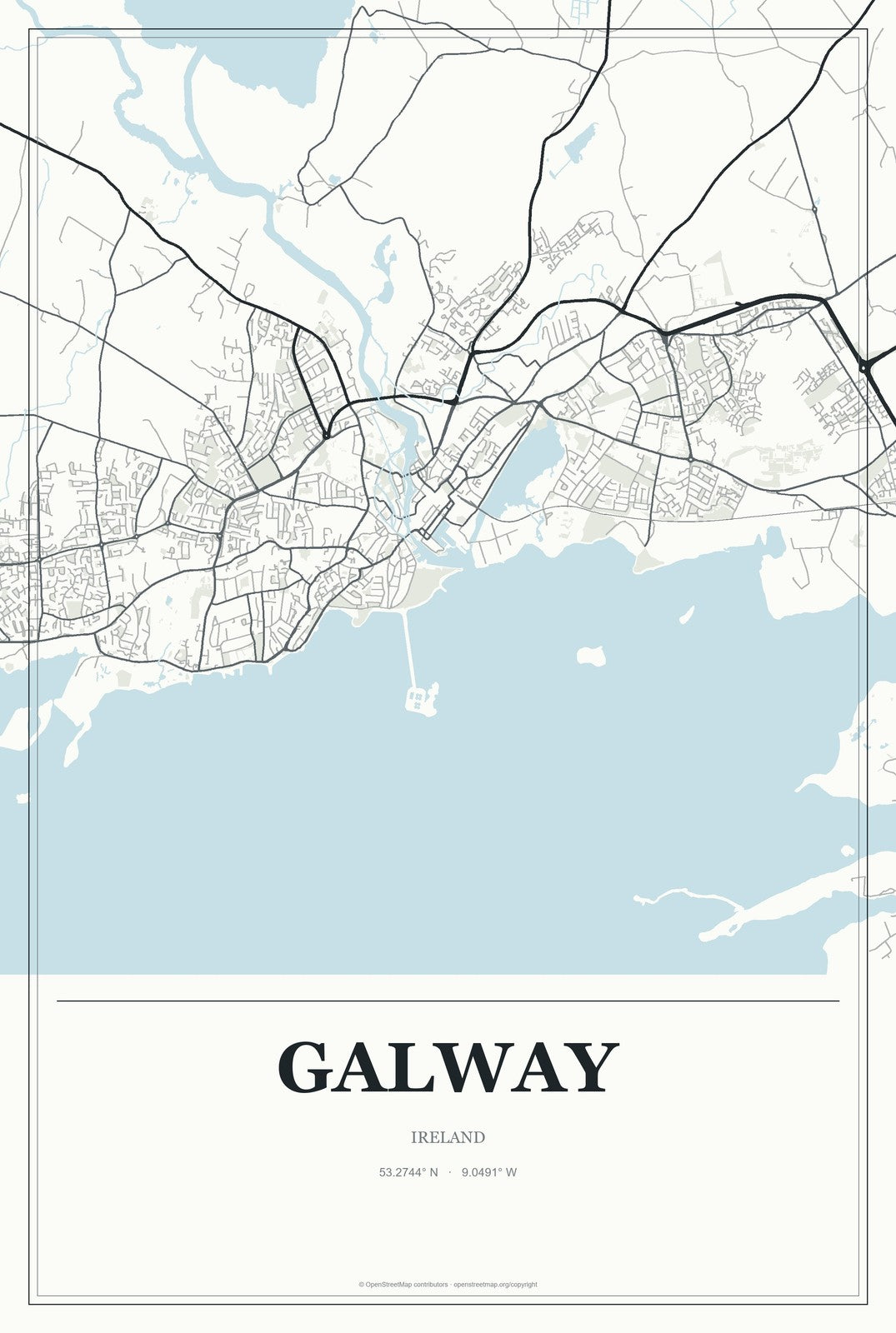 Galway, Ireland City Map Aluminum Sign in Gallery Air style
