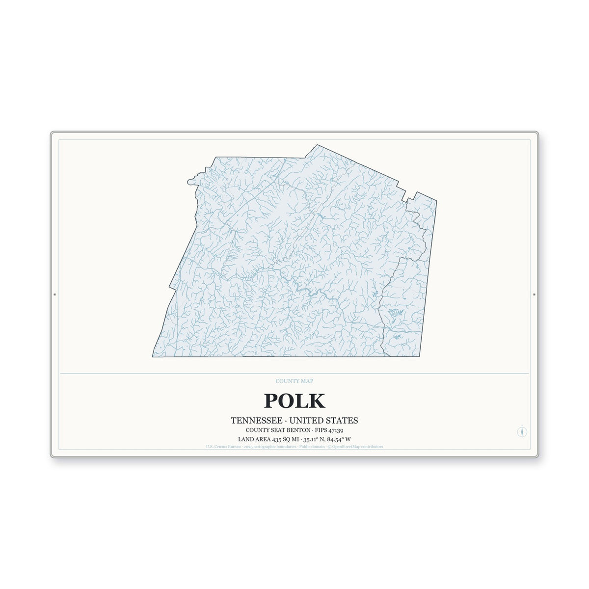 Polk County, Tennessee Map Aluminum Sign in Gallery Air style