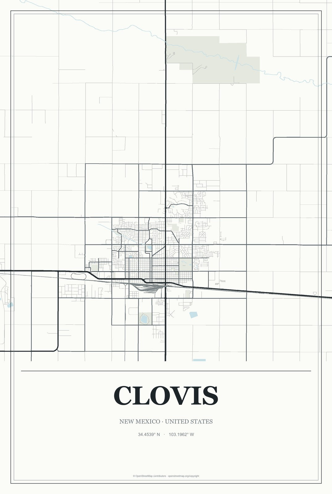 Clovis, New Mexico City Map Aluminum Sign in Gallery Air style