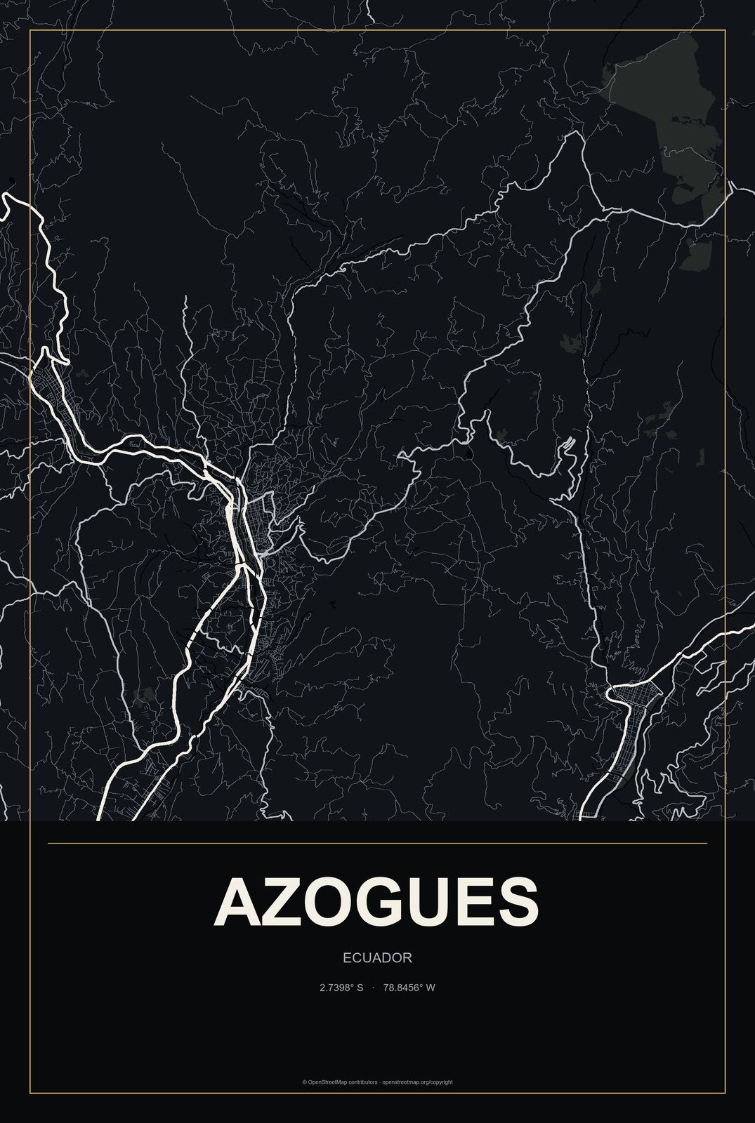 Azogues, Ecuador City Map Aluminum Sign in Metropolitan Noir style