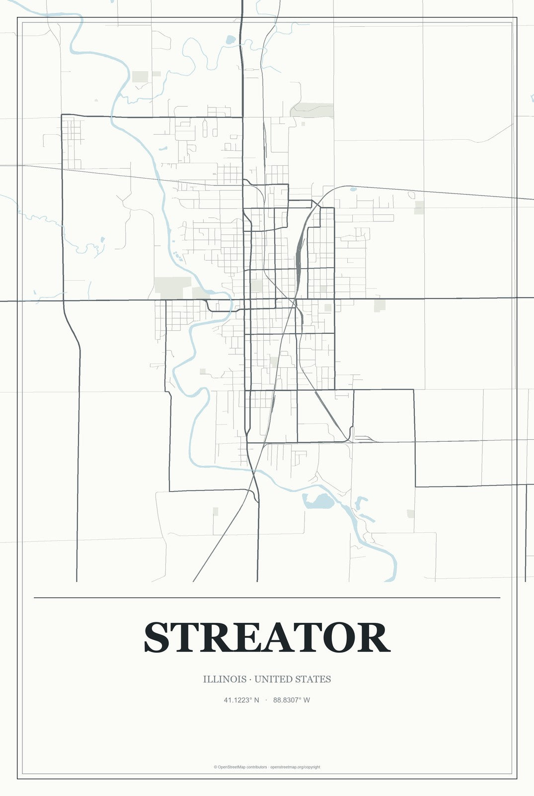 Streator, Illinois City Map Aluminum Sign in Gallery Air style