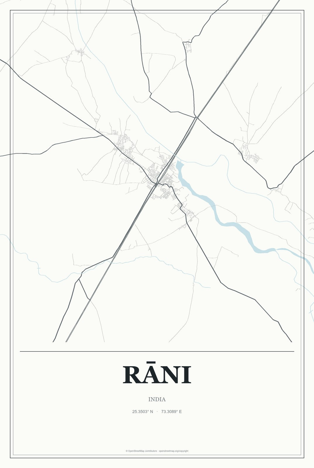 Rāni, India City Map Aluminum Sign in Gallery Air style