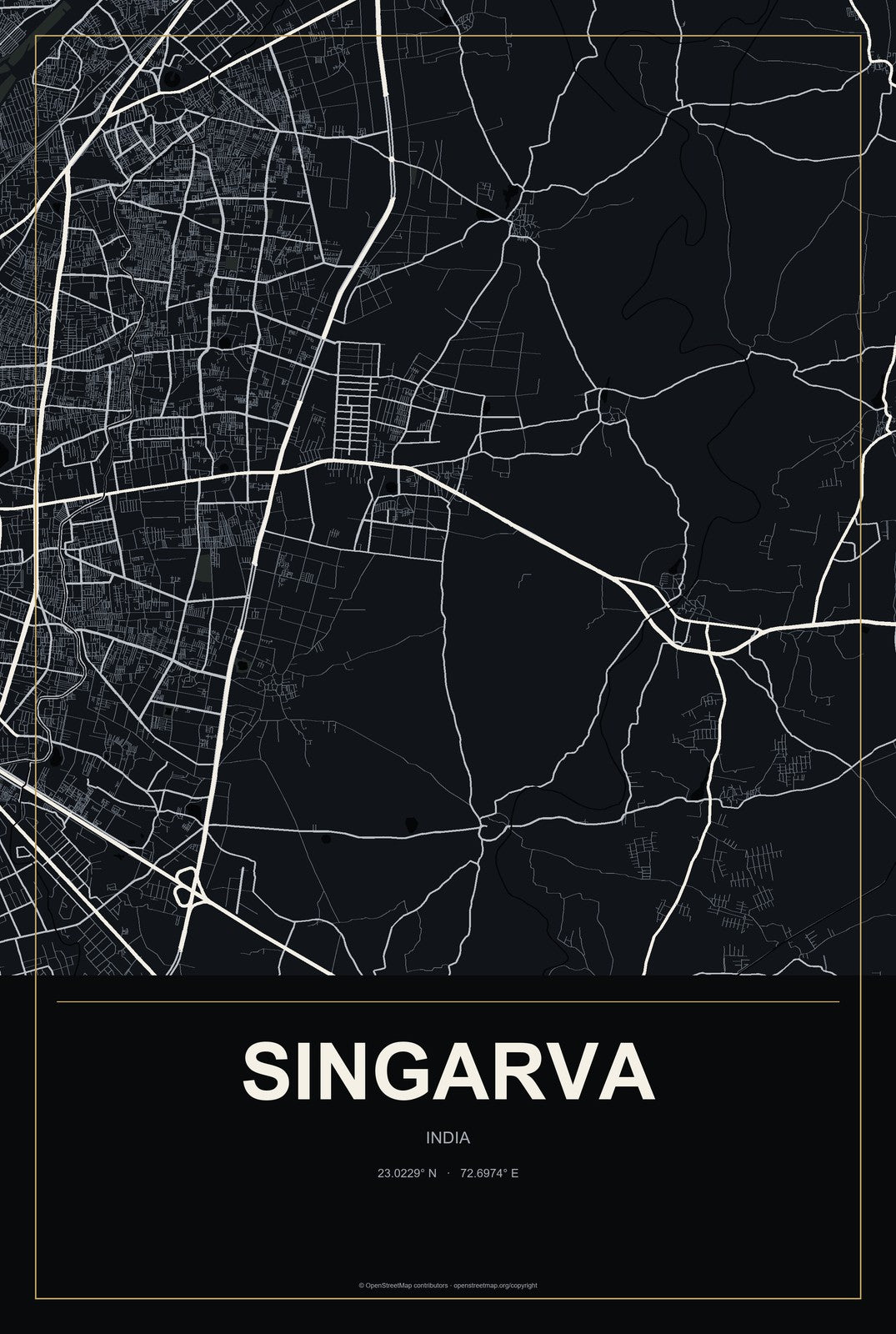 Singarva, India City Map Aluminum Sign in Metropolitan Noir style