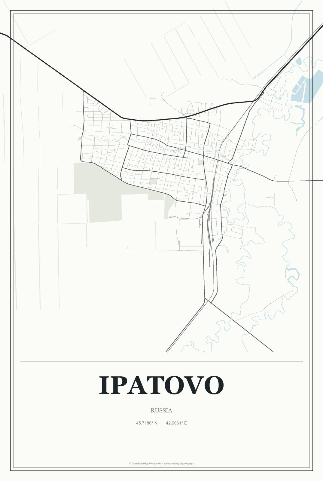 Ipatovo, Russia City Map Aluminum Sign in Gallery Air style