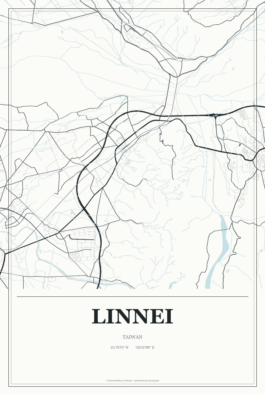 Linnei, Taiwan City Map Aluminum Sign in Gallery Air style