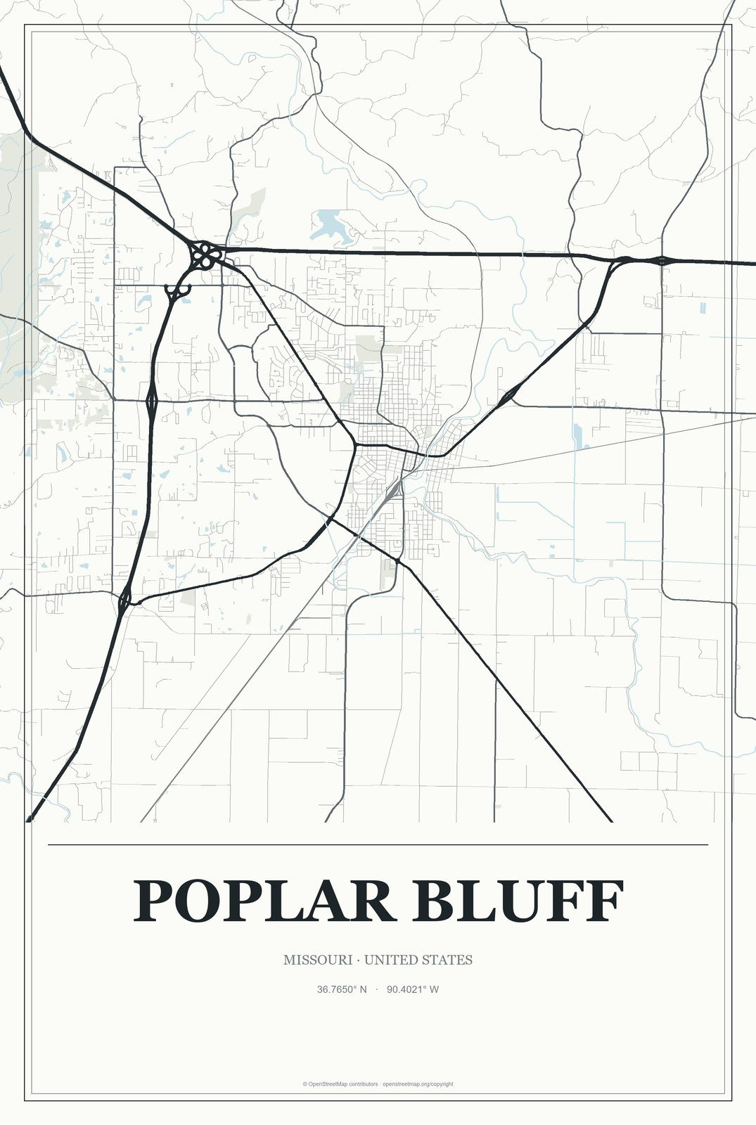 Poplar Bluff, Missouri City Map Aluminum Sign in Gallery Air style