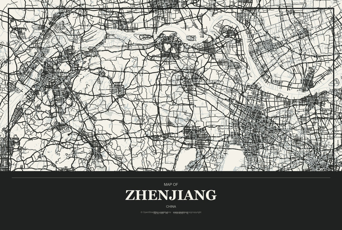 Zhenjiang, China City Map Aluminum Sign in Museum Plaque style
