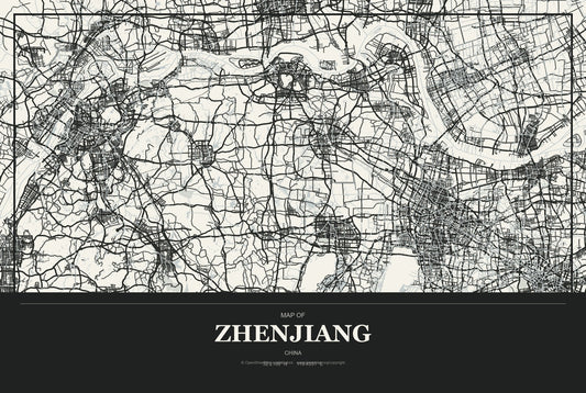 Zhenjiang, China City Map Aluminum Sign in Museum Plaque style