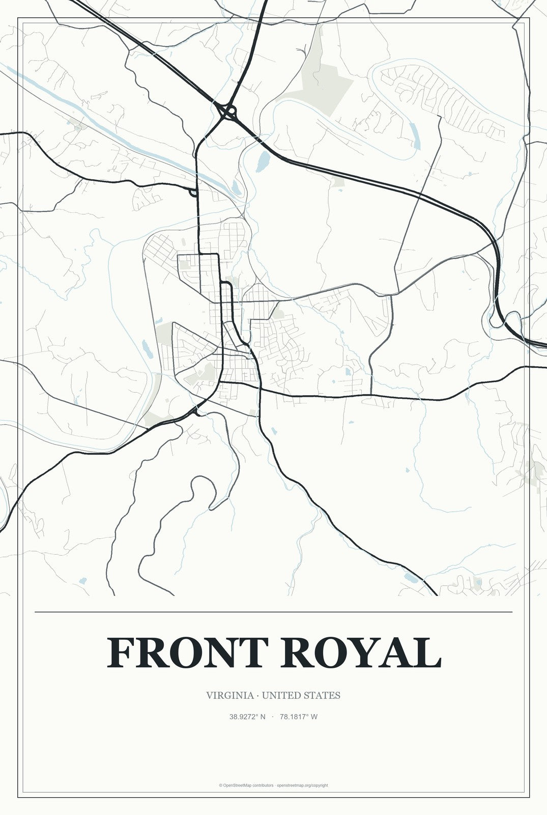 Front Royal, Virginia City Map Aluminum Sign in Gallery Air style