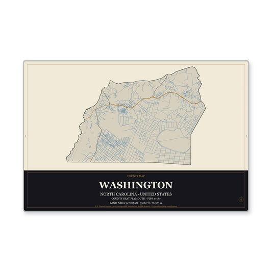Washington County, North Carolina Map Aluminum Sign in Museum Plaque style