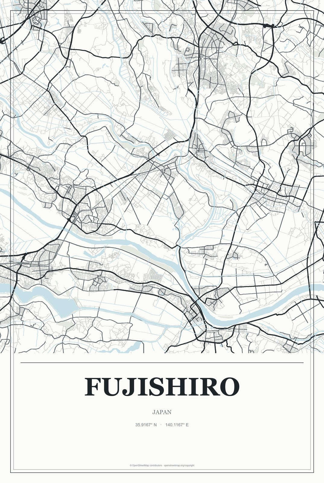 Fujishiro, Japan City Map Aluminum Sign in Gallery Air style