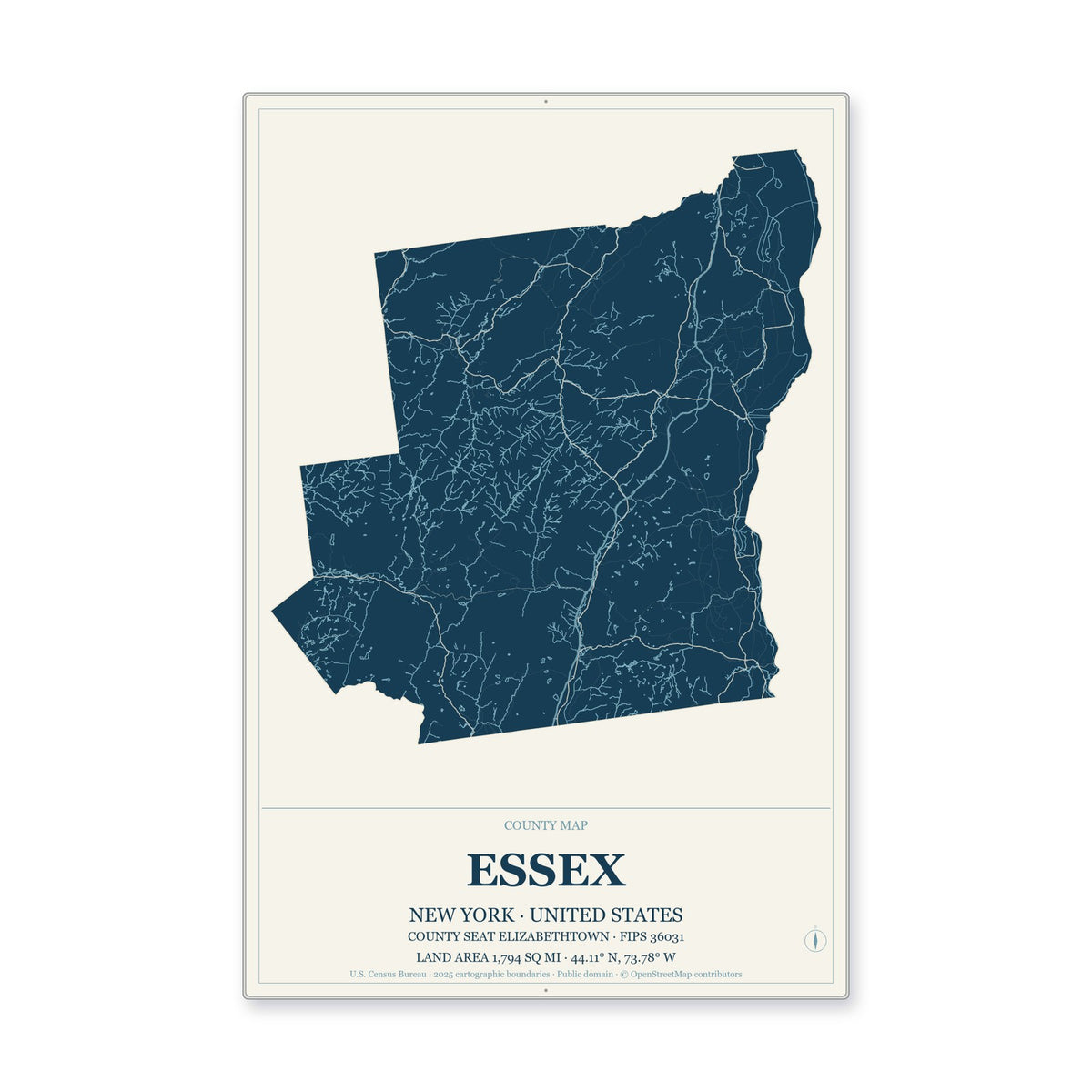Essex County, New York Map Aluminum Sign in Coastal Cutout style