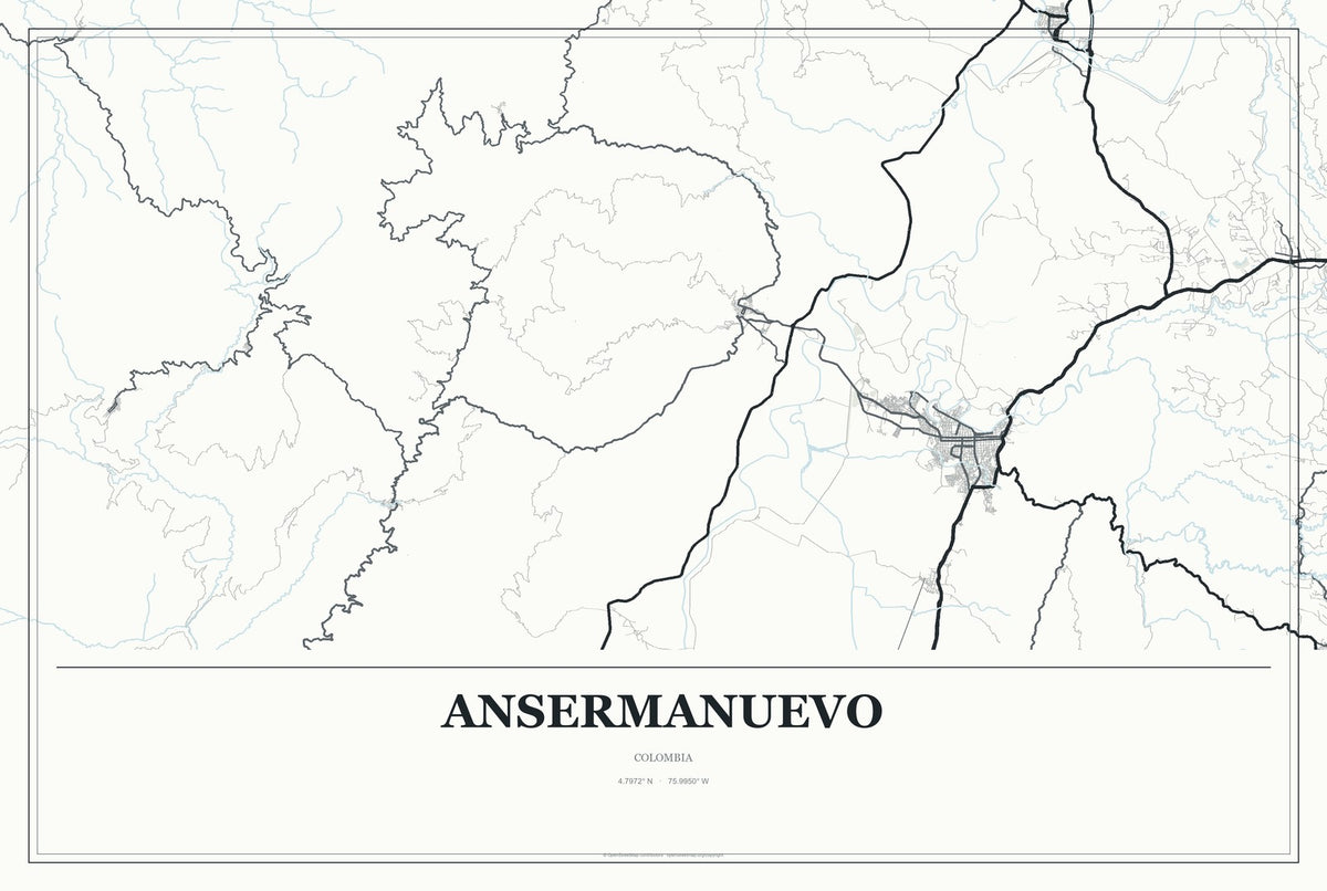 Ansermanuevo, Colombia City Map Aluminum Sign in Gallery Air style