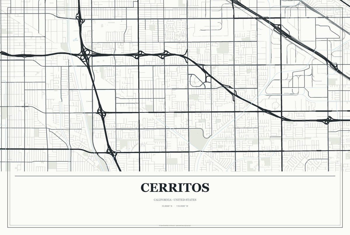 Cerritos, California City Map Aluminum Sign in Gallery Air style