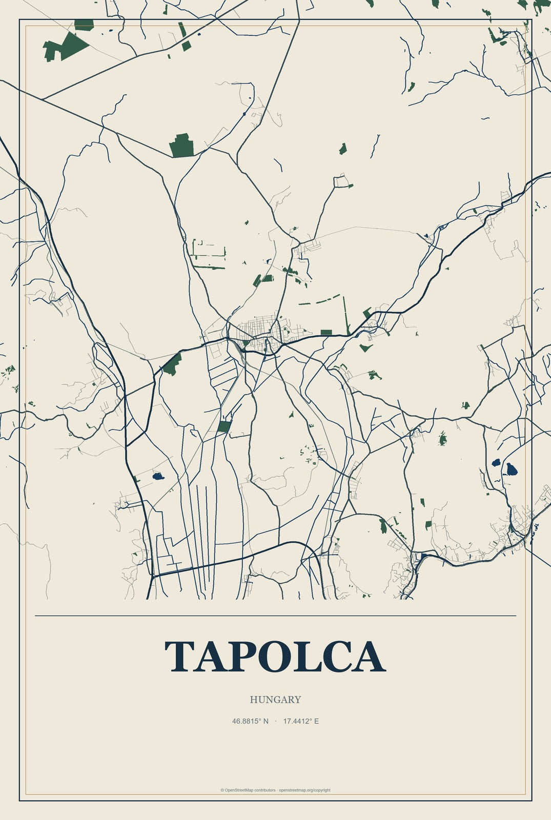 Tapolca, Hungary City Map Aluminum Sign in Coastal Cutout style