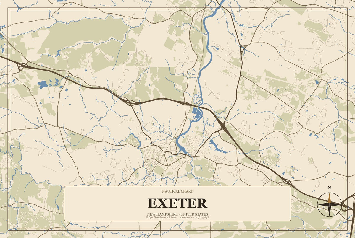Exeter, New Hampshire City Map Aluminum Sign in Heritage Nautical style