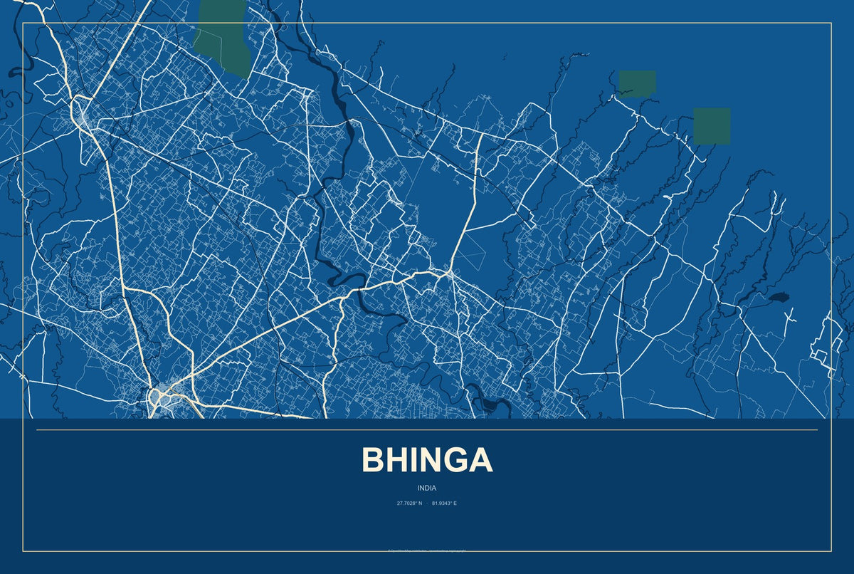 Bhinga, India City Map Aluminum Sign in Harbor Cobalt style