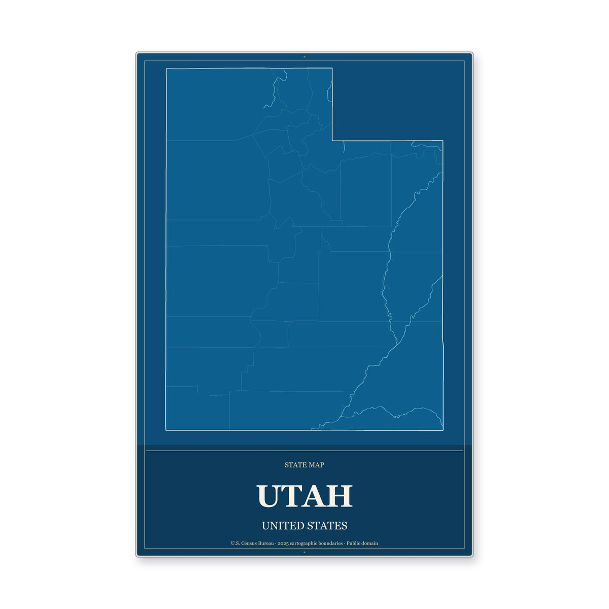 Utah state map aluminum sign in Harbor Cobalt style