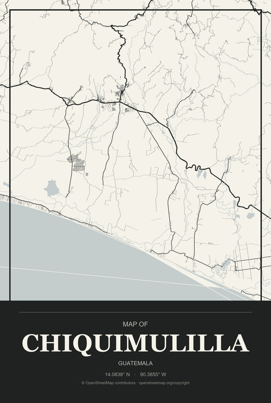 Chiquimulilla, Guatemala City Map Aluminum Sign in Museum Plaque style
