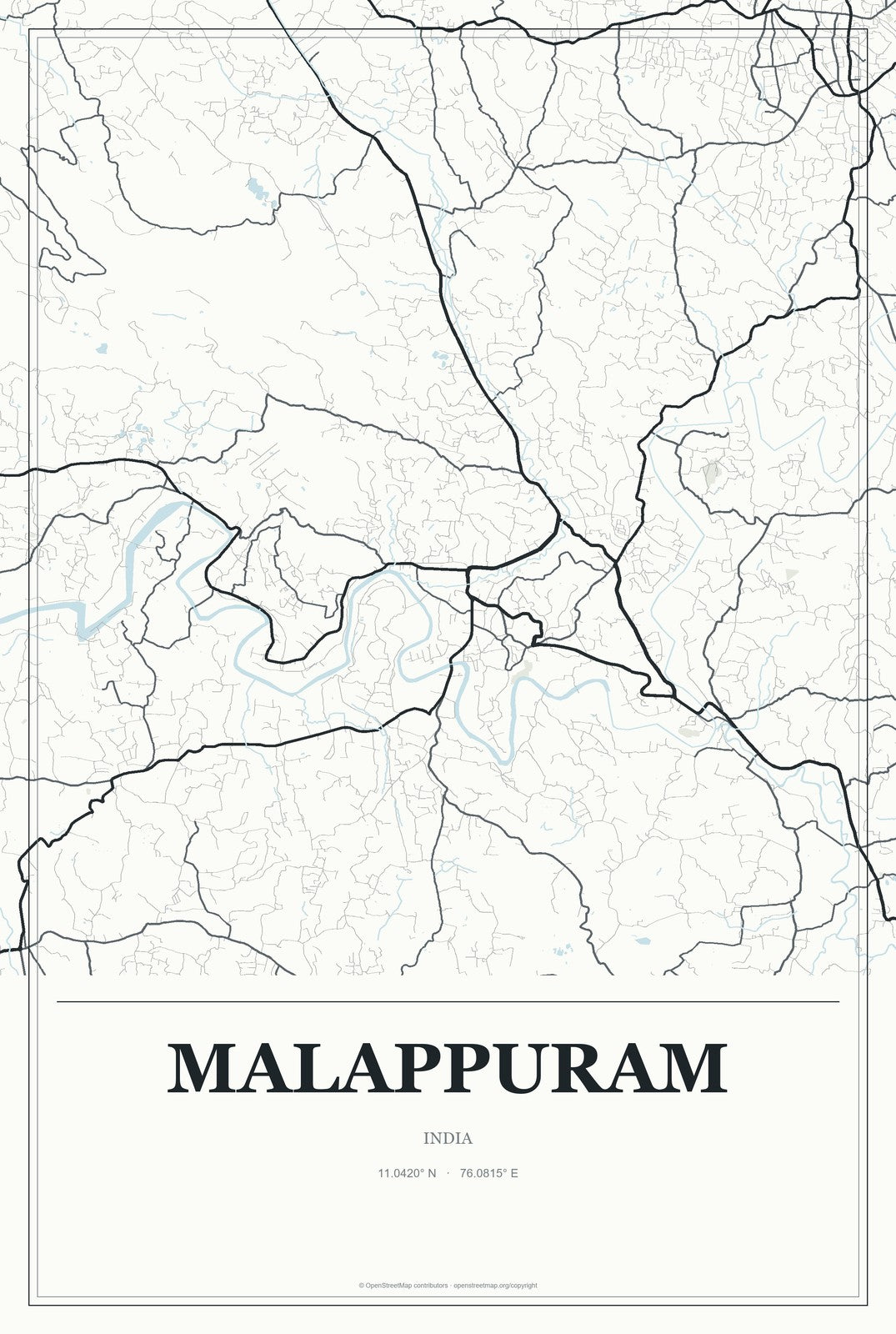 Malappuram, India City Map Aluminum Sign in Gallery Air style