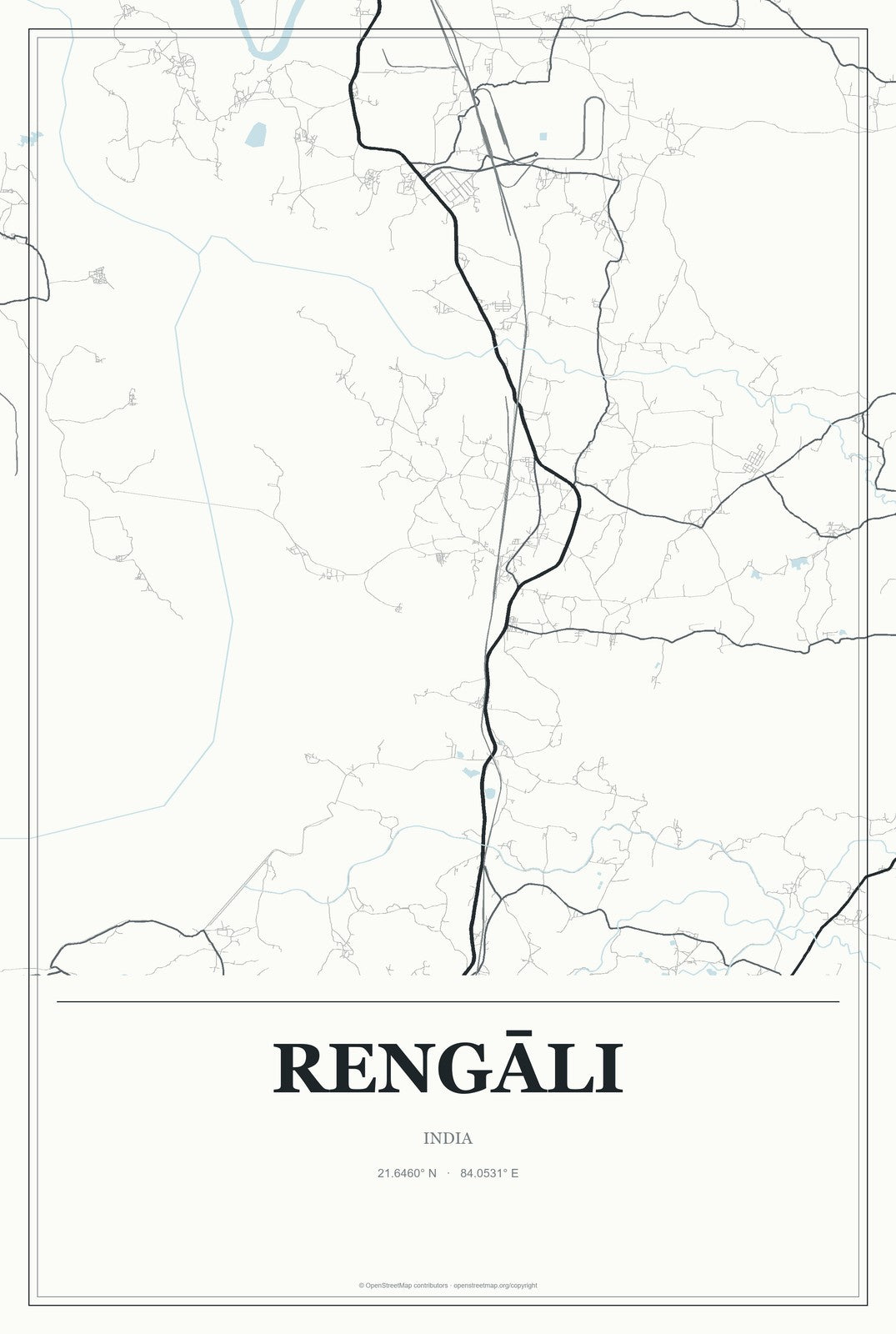 Rengāli, India City Map Aluminum Sign in Gallery Air style