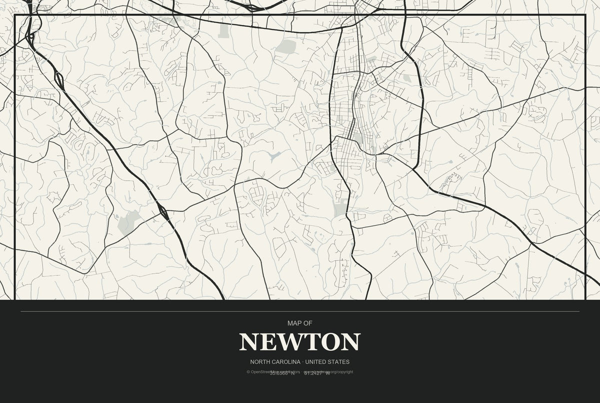Newton, North Carolina City Map Aluminum Sign in Museum Plaque style