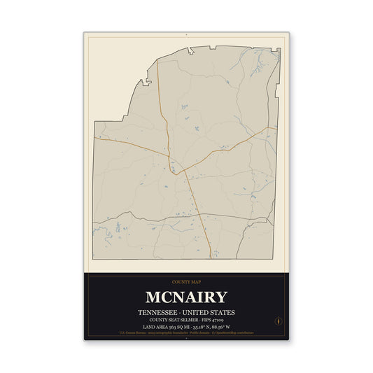 McNairy County, Tennessee Map Aluminum Sign in Museum Plaque style
