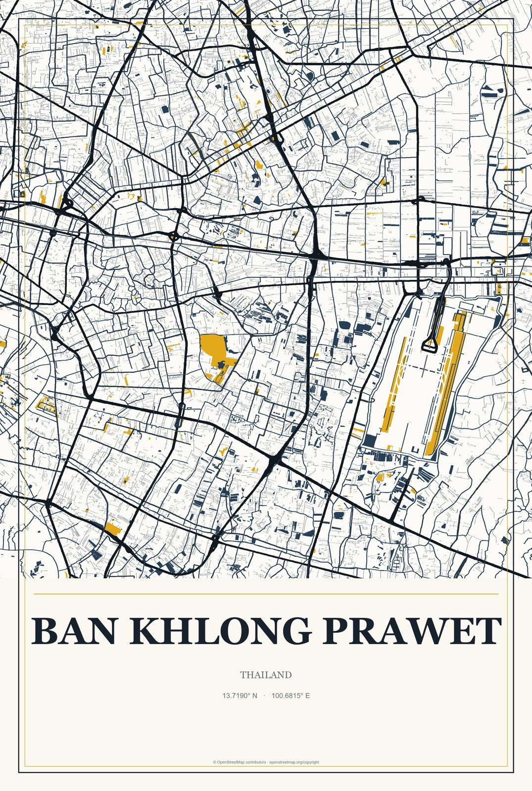 Ban Khlong Prawet, Thailand City Map Aluminum Sign in Citrine Modern style