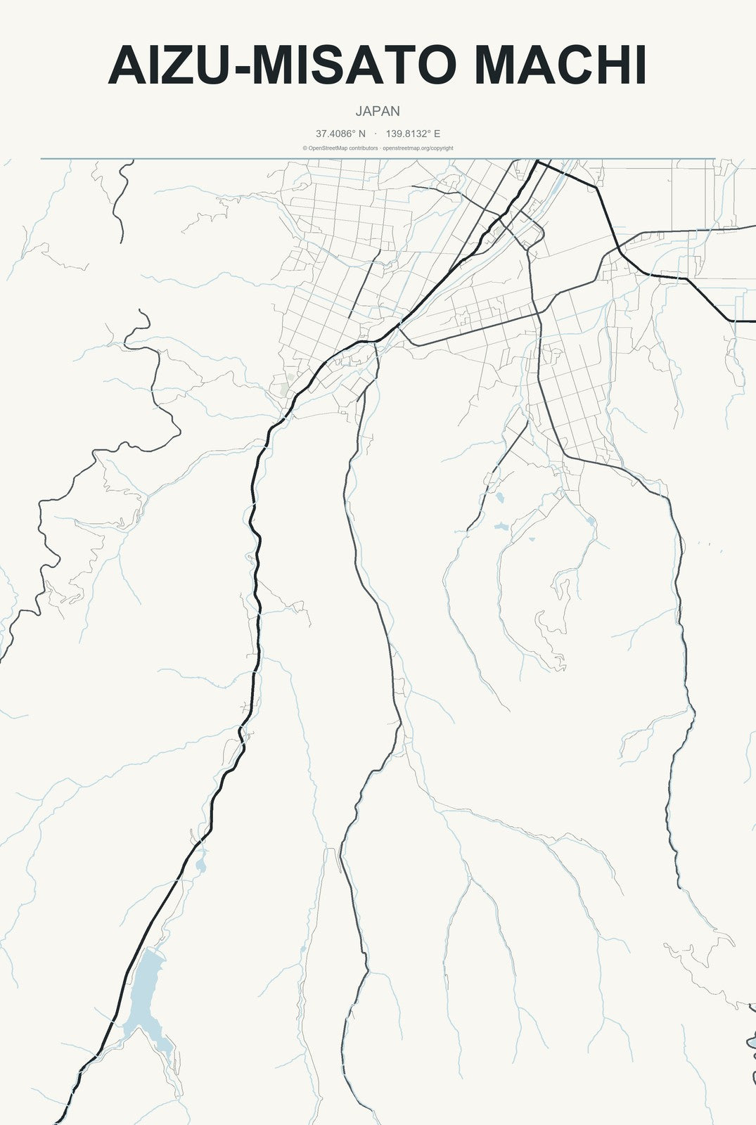 Aizu-misato Machi, Japan City Map Aluminum Sign in Headline Atlas style