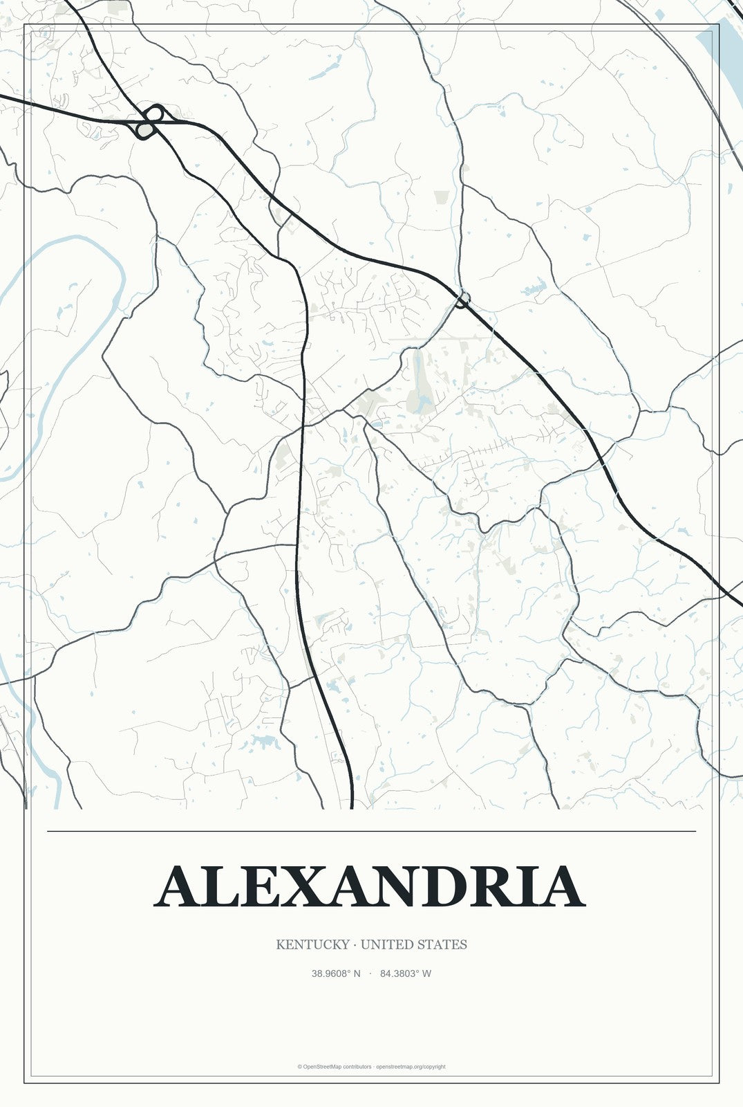 Alexandria, Kentucky City Map Aluminum Sign in Gallery Air style