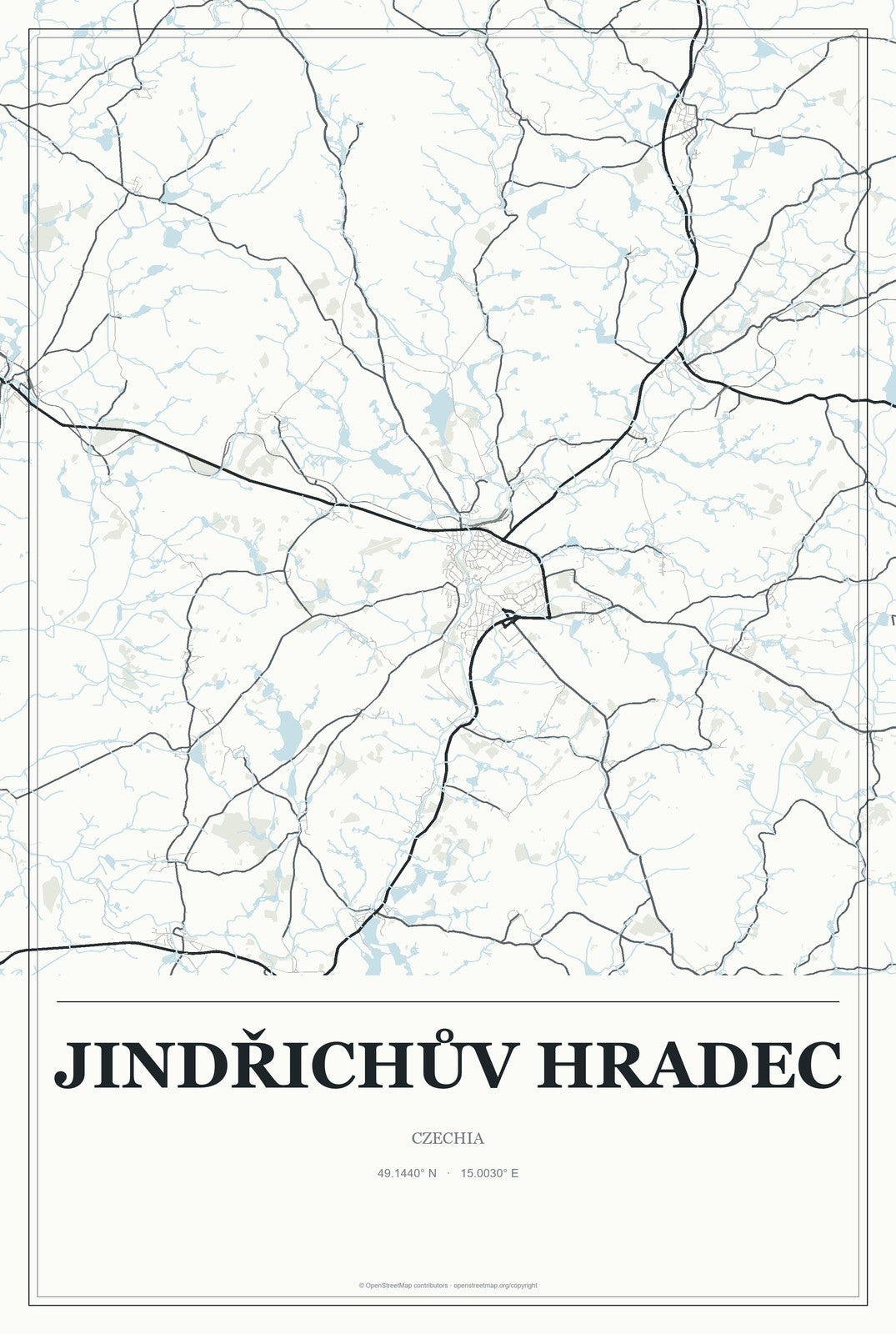 Jindřichův Hradec, Czechia City Map Aluminum Sign in Gallery Air style