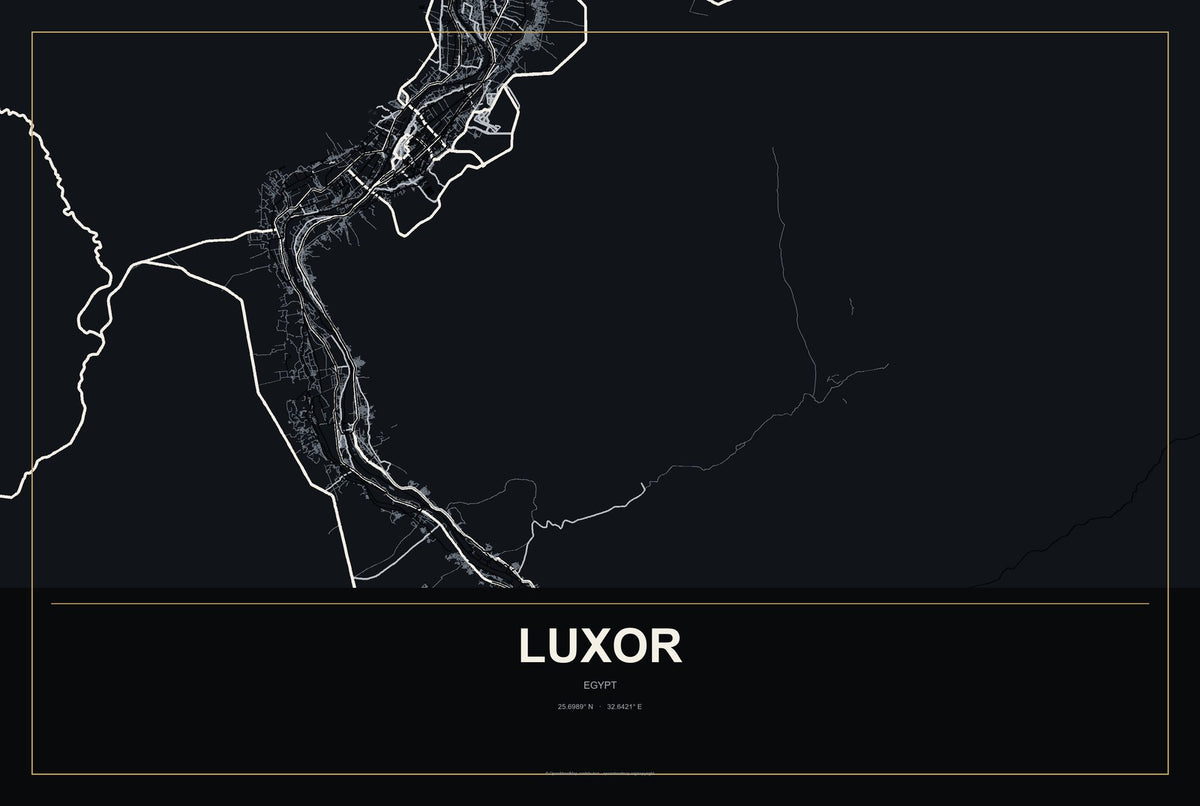 Luxor, Egypt City Map Aluminum Sign in Metropolitan Noir style