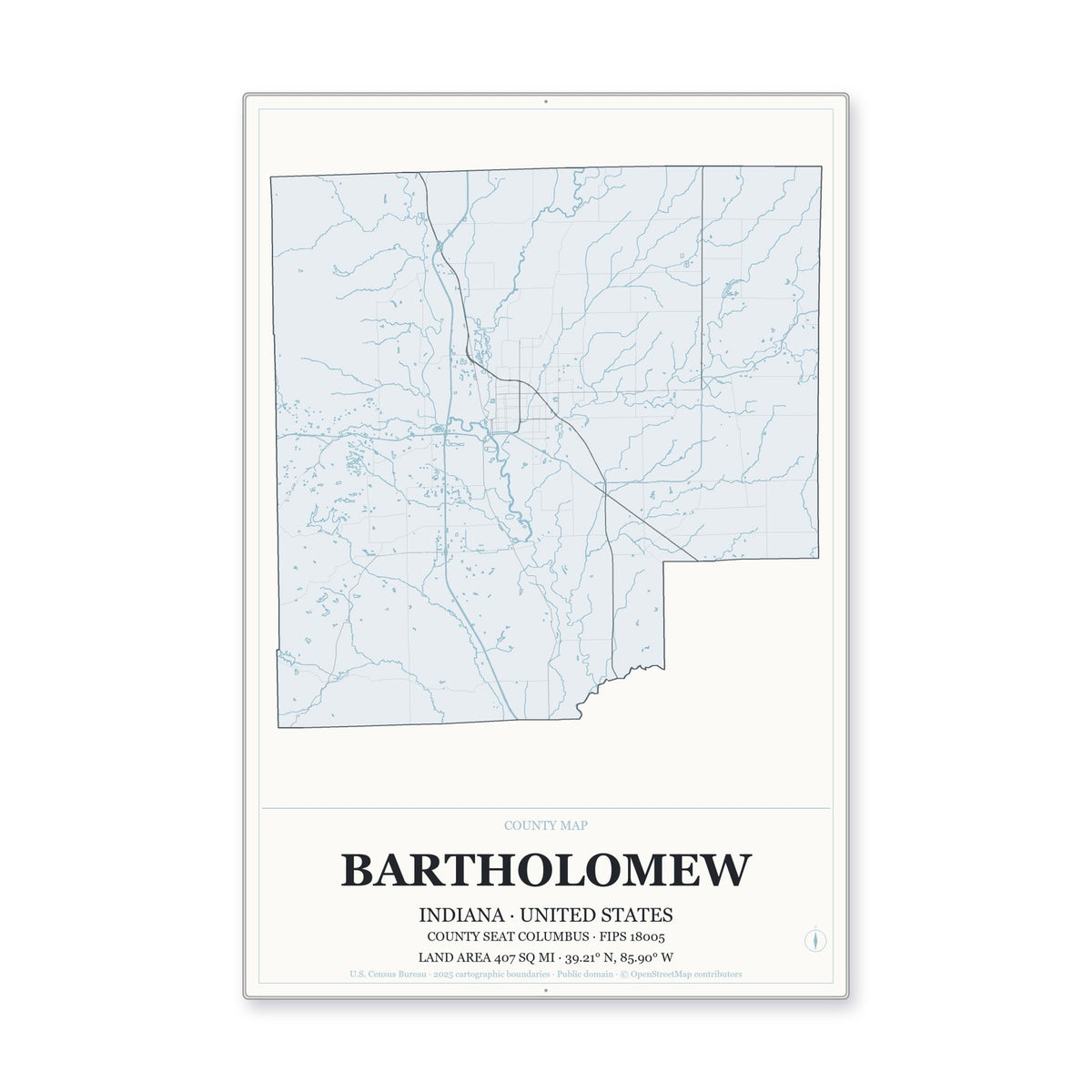 Bartholomew County, Indiana Map Aluminum Sign in Gallery Air style