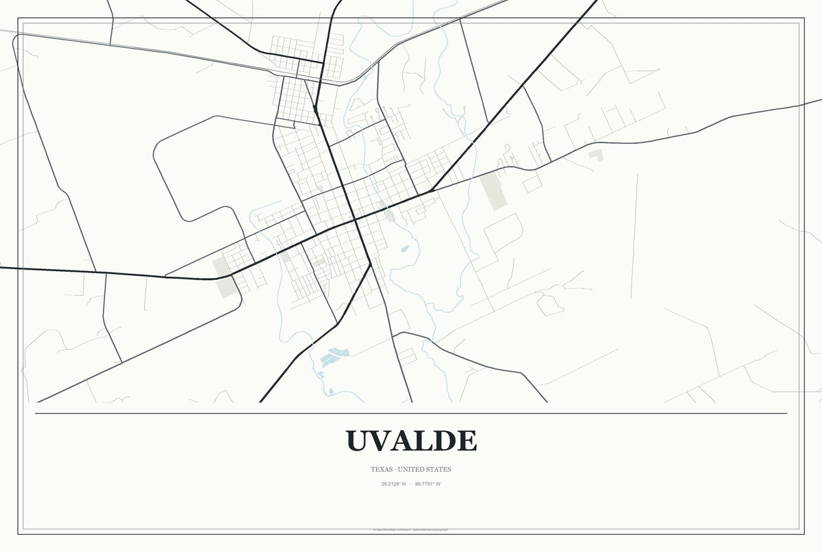Uvalde, Texas City Map Aluminum Sign in Gallery Air style