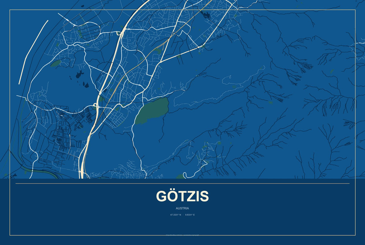 Götzis, Austria City Map Aluminum Sign in Harbor Cobalt style