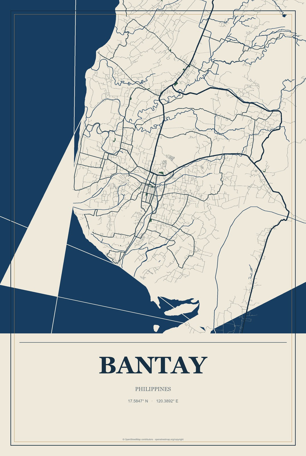 Bantay, Philippines City Map Aluminum Sign in Coastal Cutout style